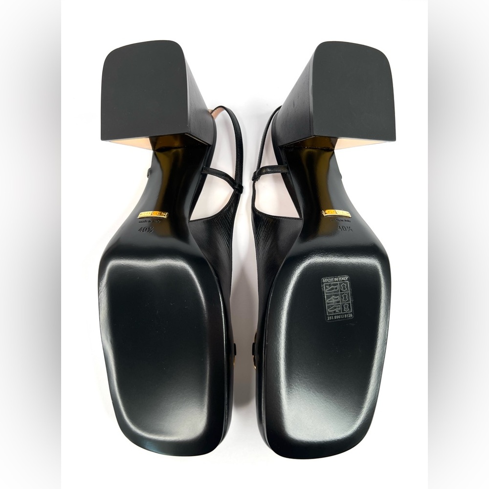 Gucci Black Leather Heels with Gold Detailing - Picture 8 of 11